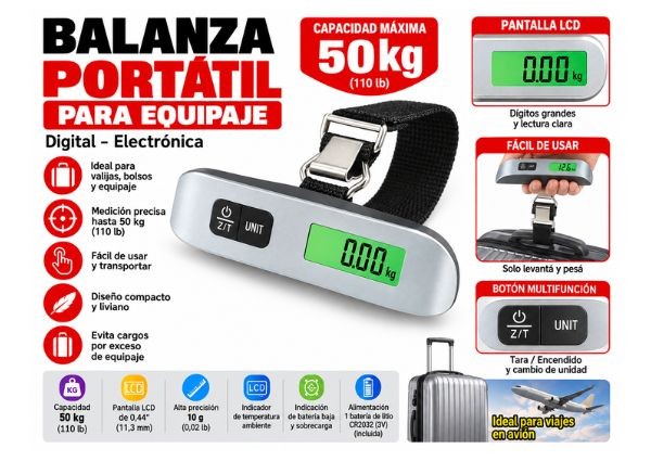 &ua BALANZA PORTATIL 50 KG EQUIPAJE T-2 (1358)